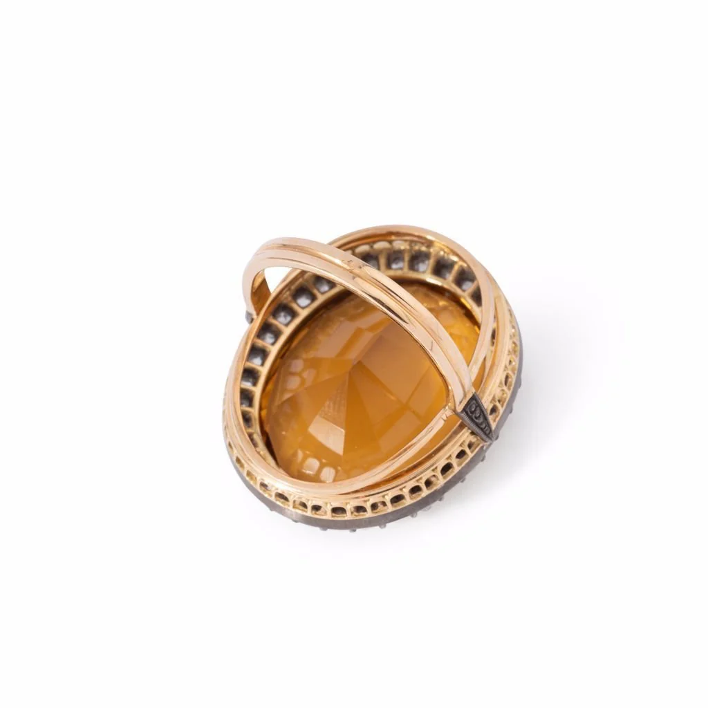 Bague Citrine en or jaune, citrine ovale et diamants - Image 5