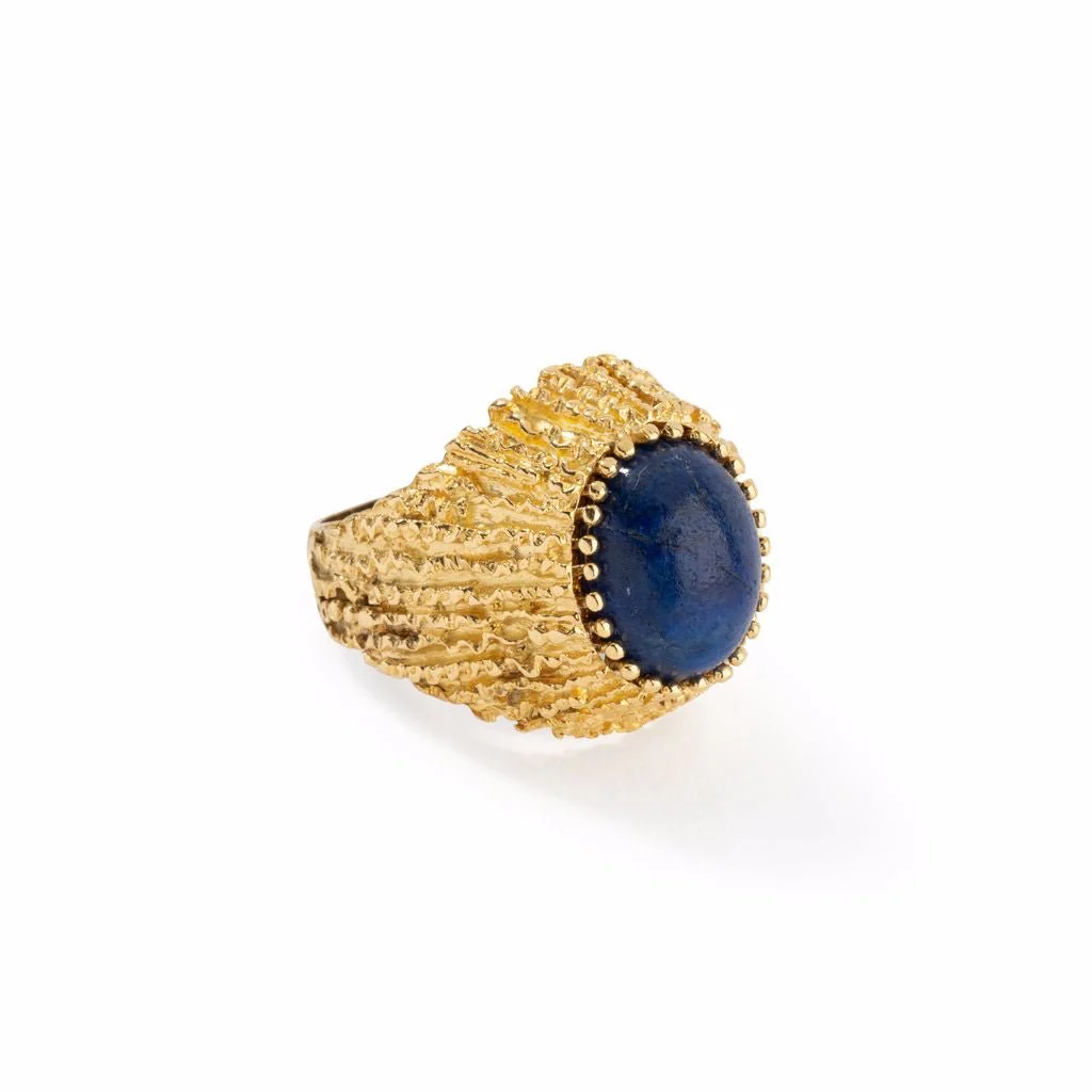Bague en or jaune texturé et lapis lazuli - Image 2