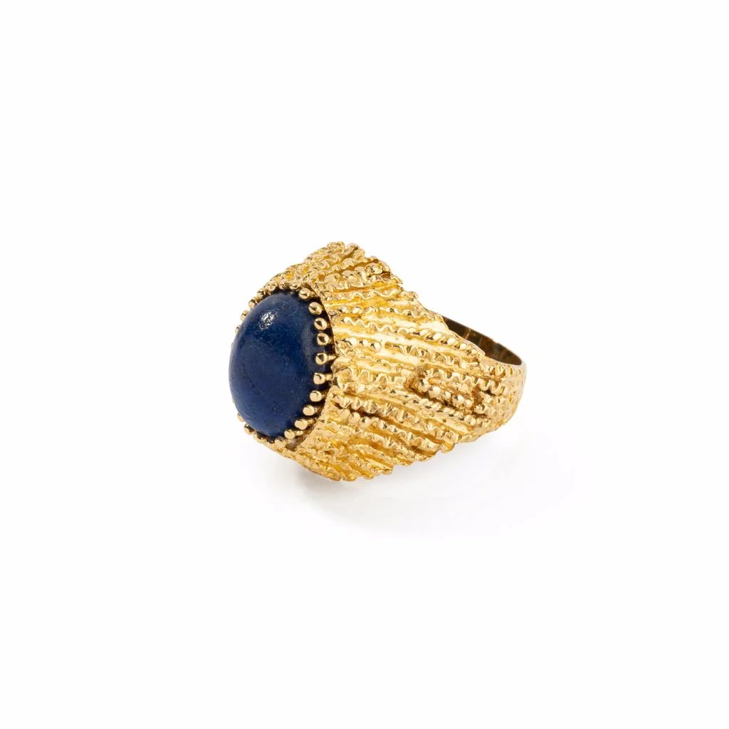 Bague en or jaune texturé et lapis lazuli - Image 3