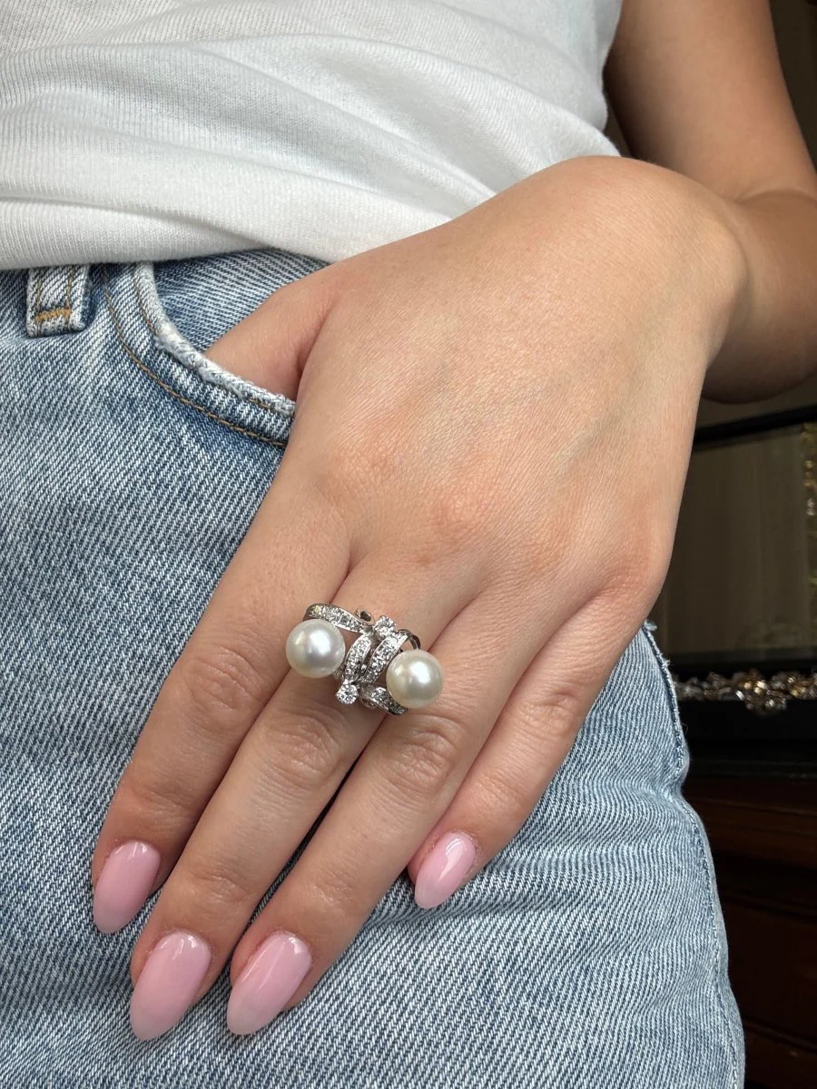 Bague - Or, diamants et perles - Image 2