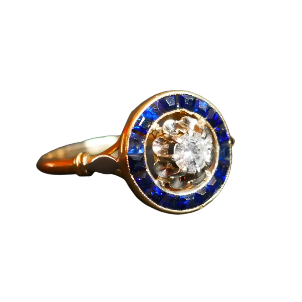 Bague en or jaune, saphirs et diamant