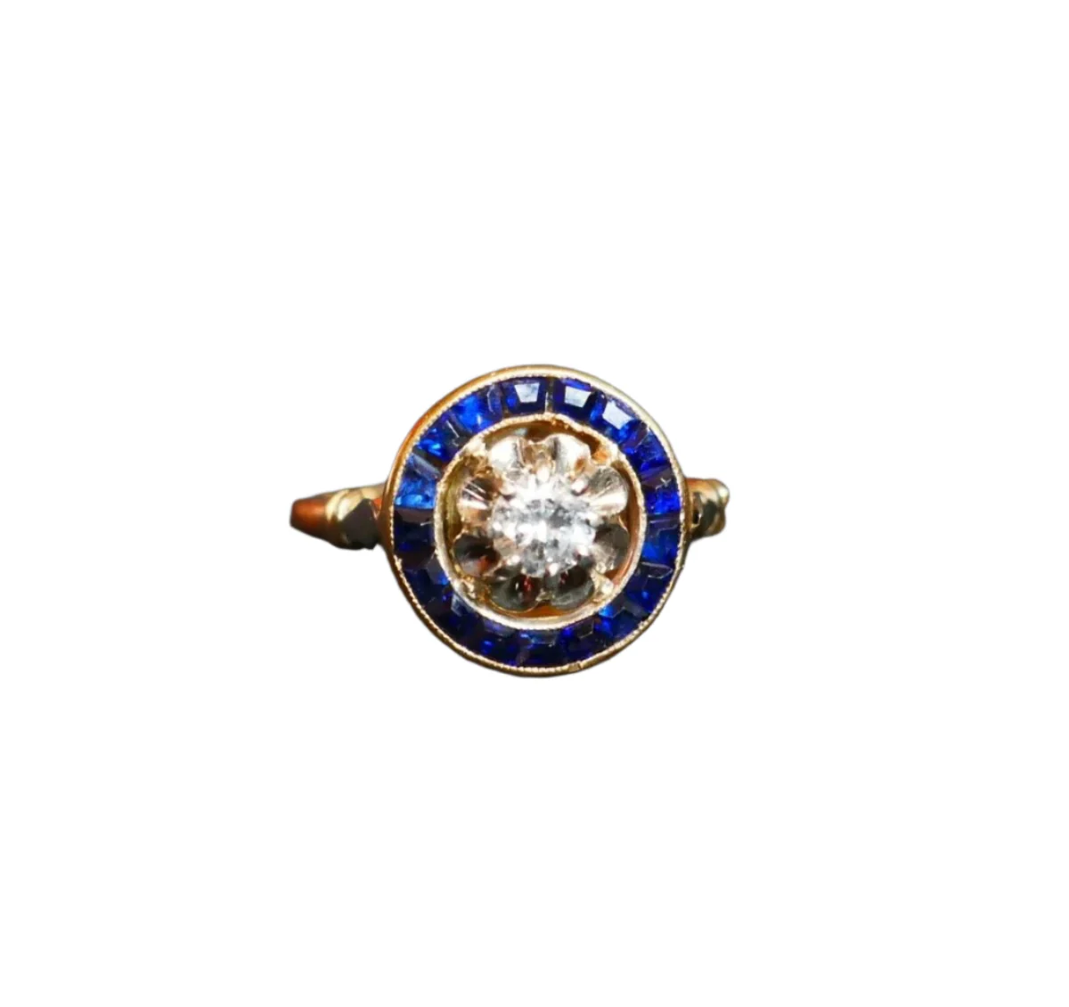 Bague en or jaune, saphirs et diamant - Image 3