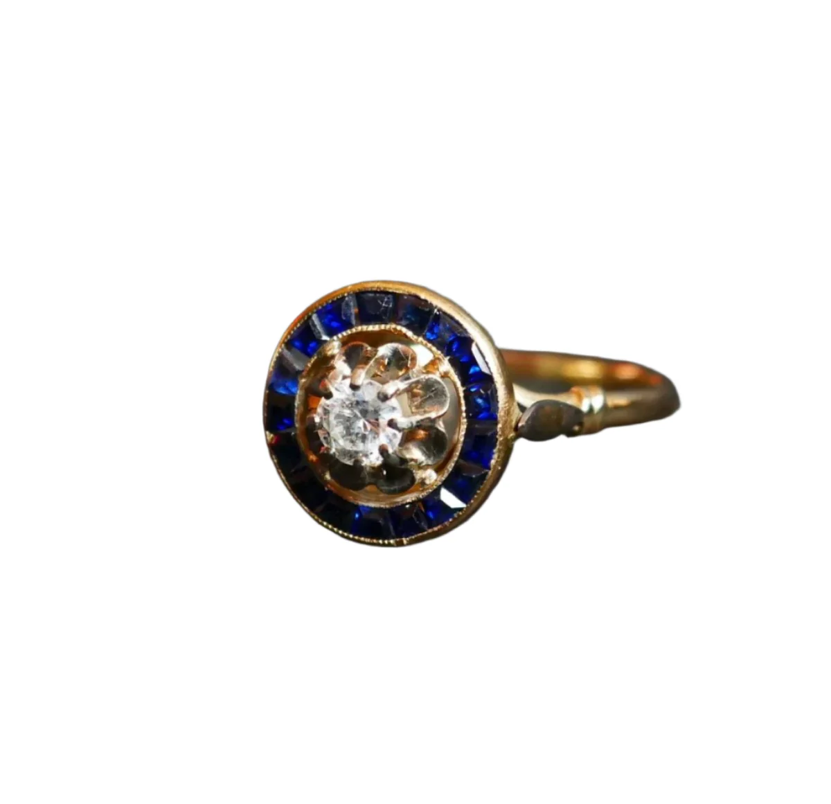 Bague en or jaune, saphirs et diamant - Image 4
