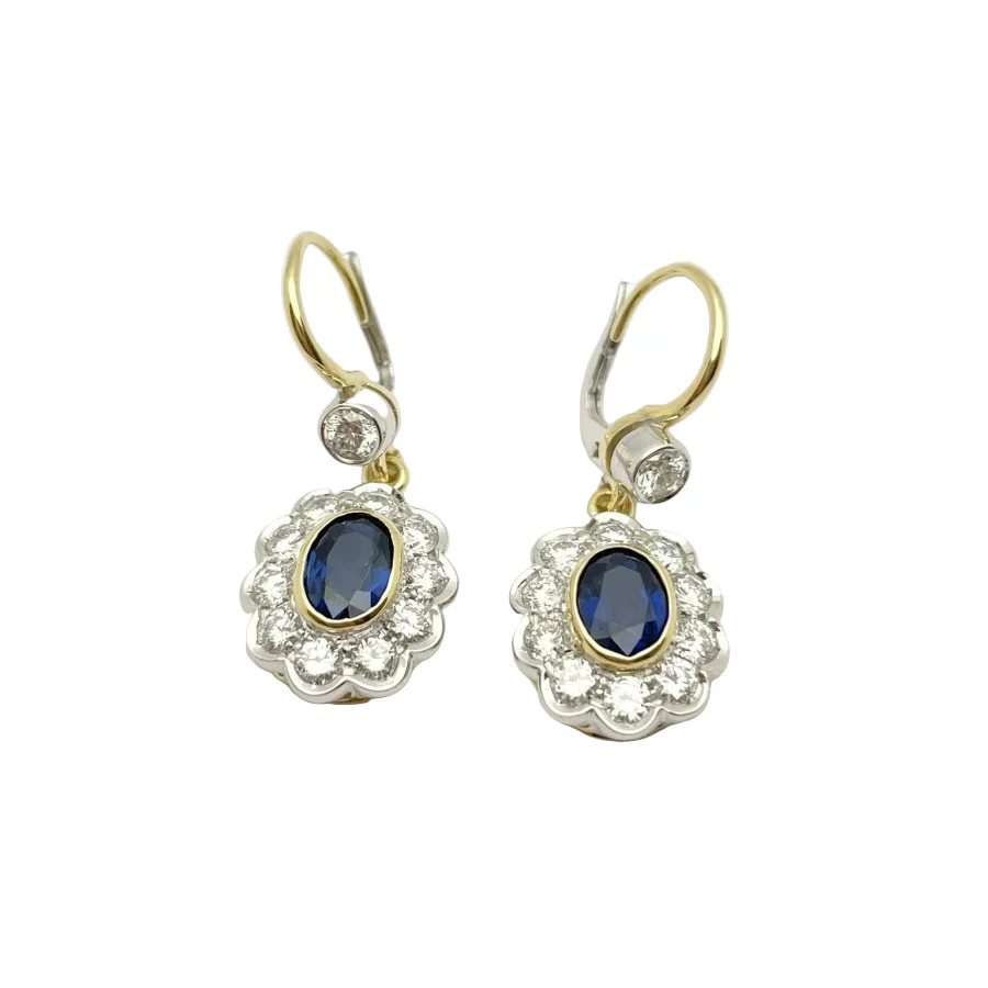 Boucles d'oreilles Dormeuses en or blanc, or jaune, saphirs et diamants