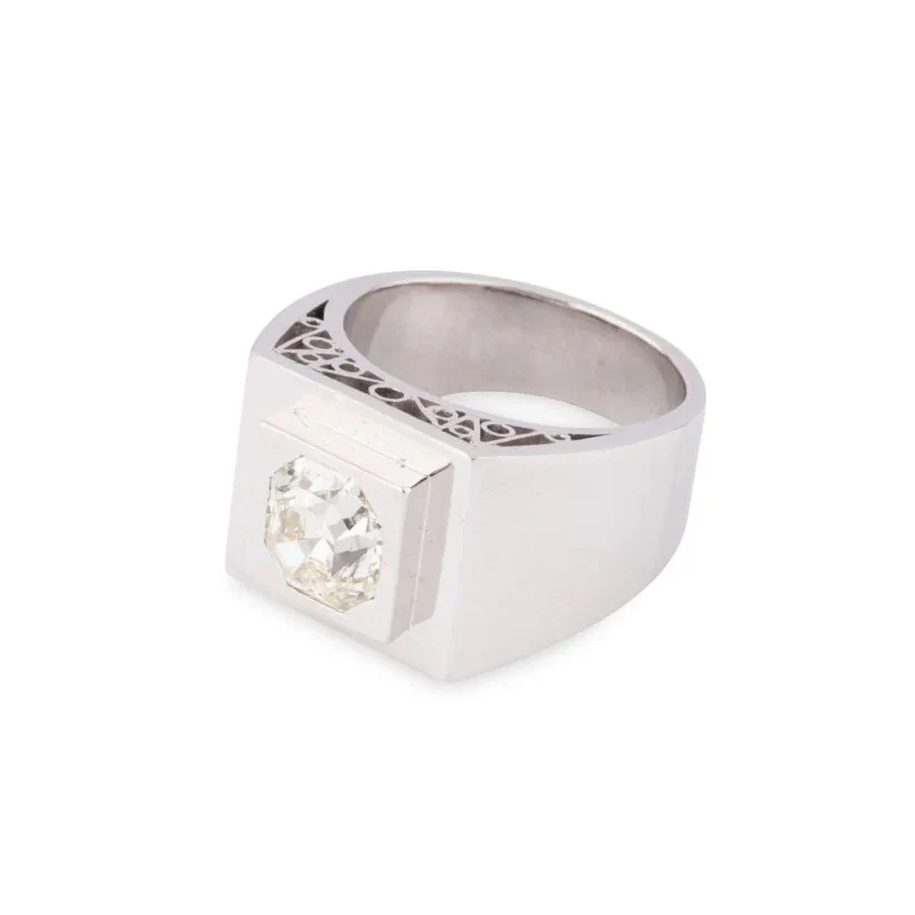 Bague Chevalière en platine et diamants - Image 4