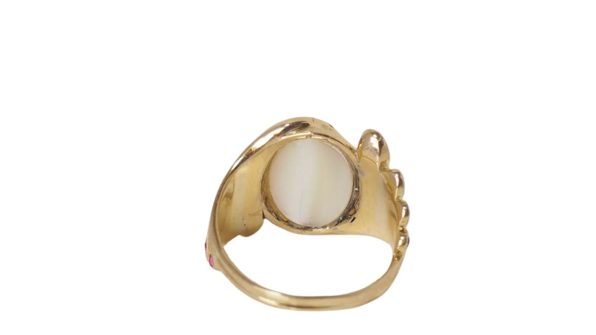 Bague Toi et Moi en or jaune, pierre de lune et rubis - Image 4