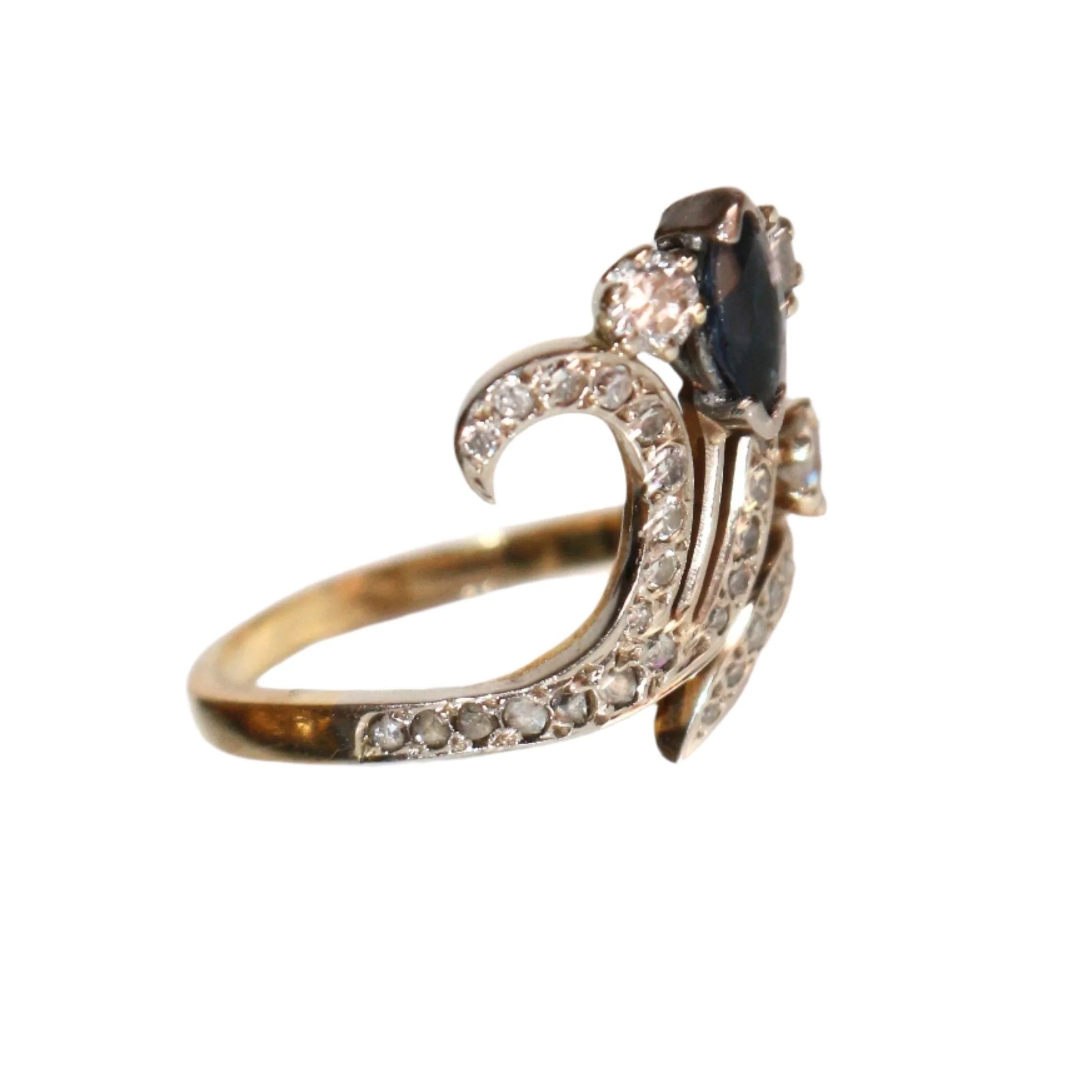 Bague Aigrette en or jaune, or blanc, saphir et diamants - Image 3
