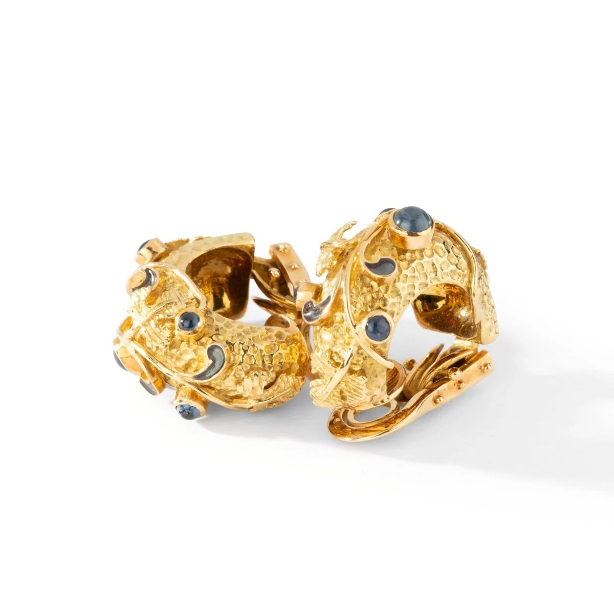 Boucles d'oreilles Clip en or jaune émail bleu et saphir - Image 2