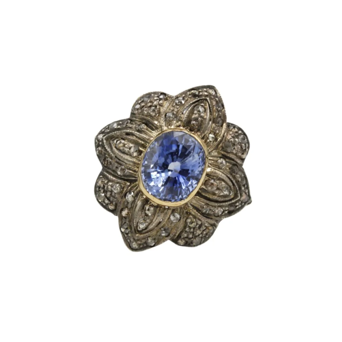 Bague - Or, argent, saphir et diamants.