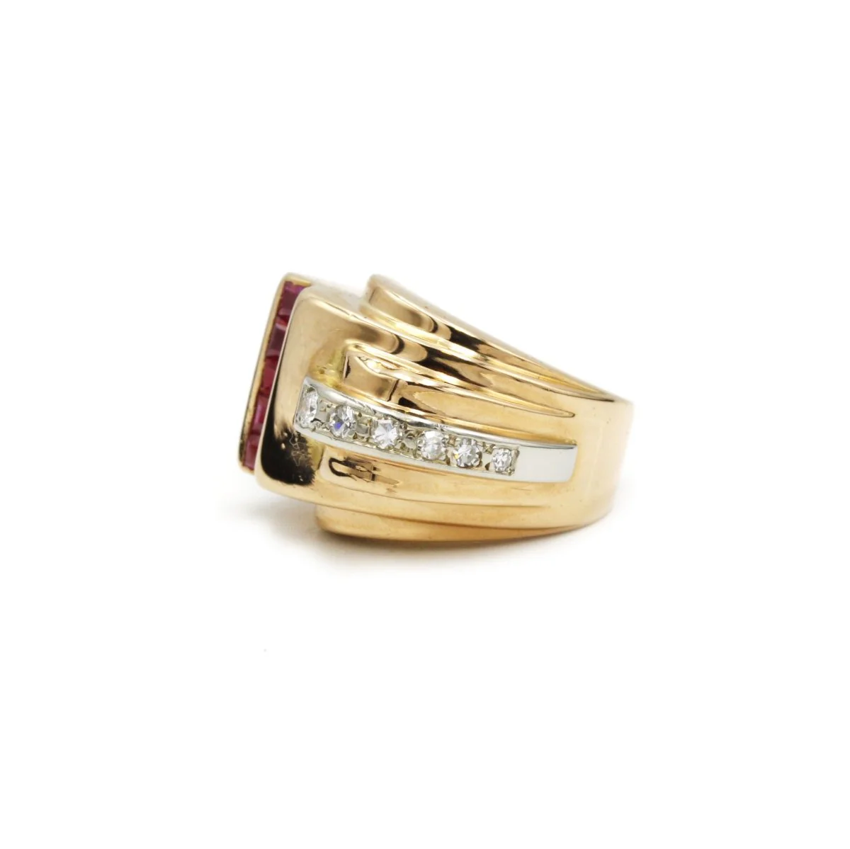 Bague Tank en or jaune, rubis et diamants - Image 3