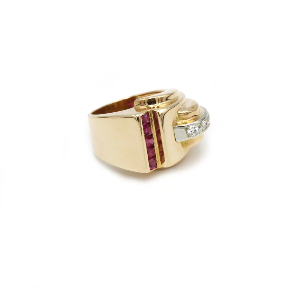 Bague Tank en or jaune, rubis et diamants - Image 6