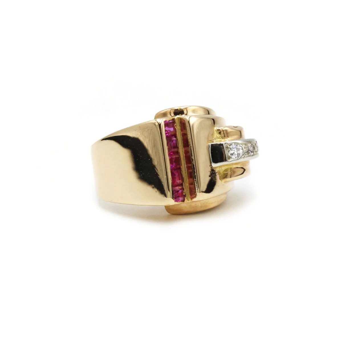 Bague Tank en or jaune, rubis et diamants - Image 7