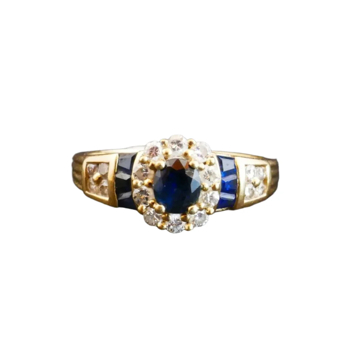 Bague en or jaune, saphirs et diamants - Image 4