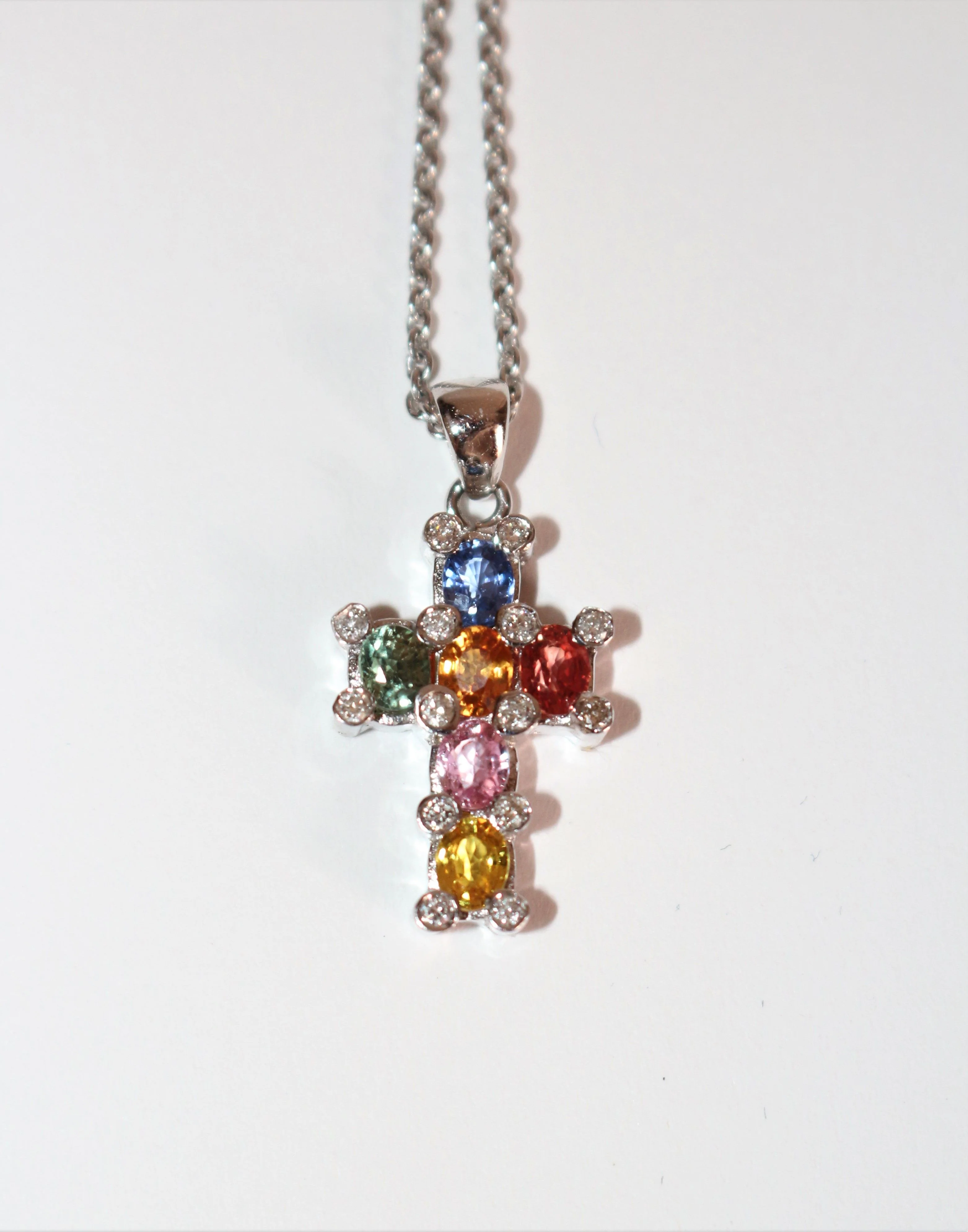 Collier Croix saphirs Or Blanc - Image 4