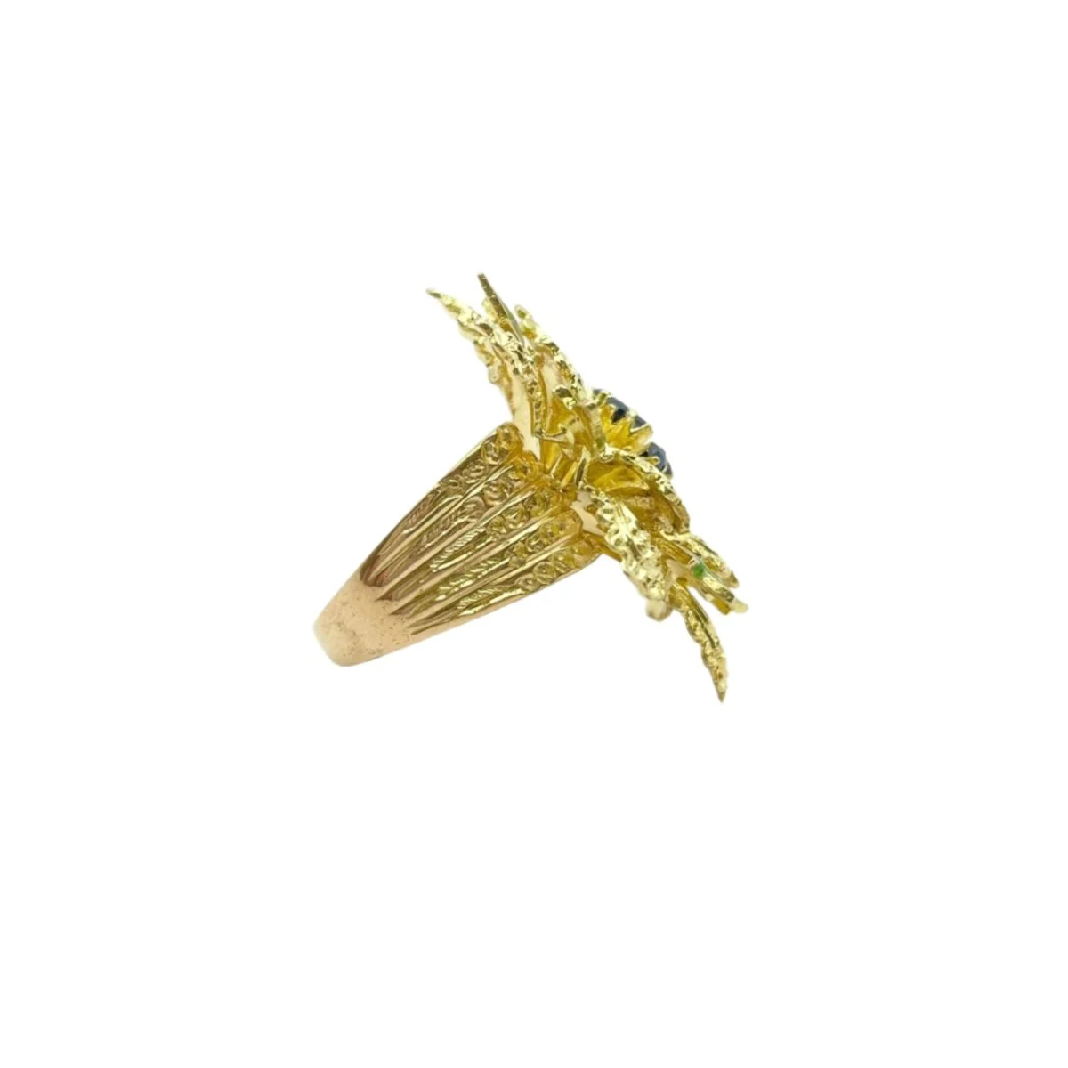 Bague en or jaune, émaux et saphirs naturels - Image 3