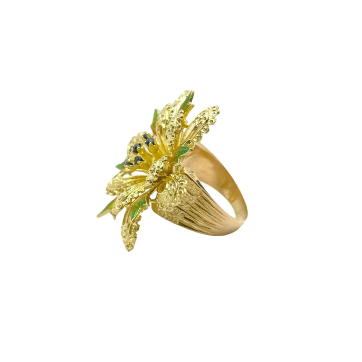 Bague en or jaune, émaux et saphirs naturels - Image 4
