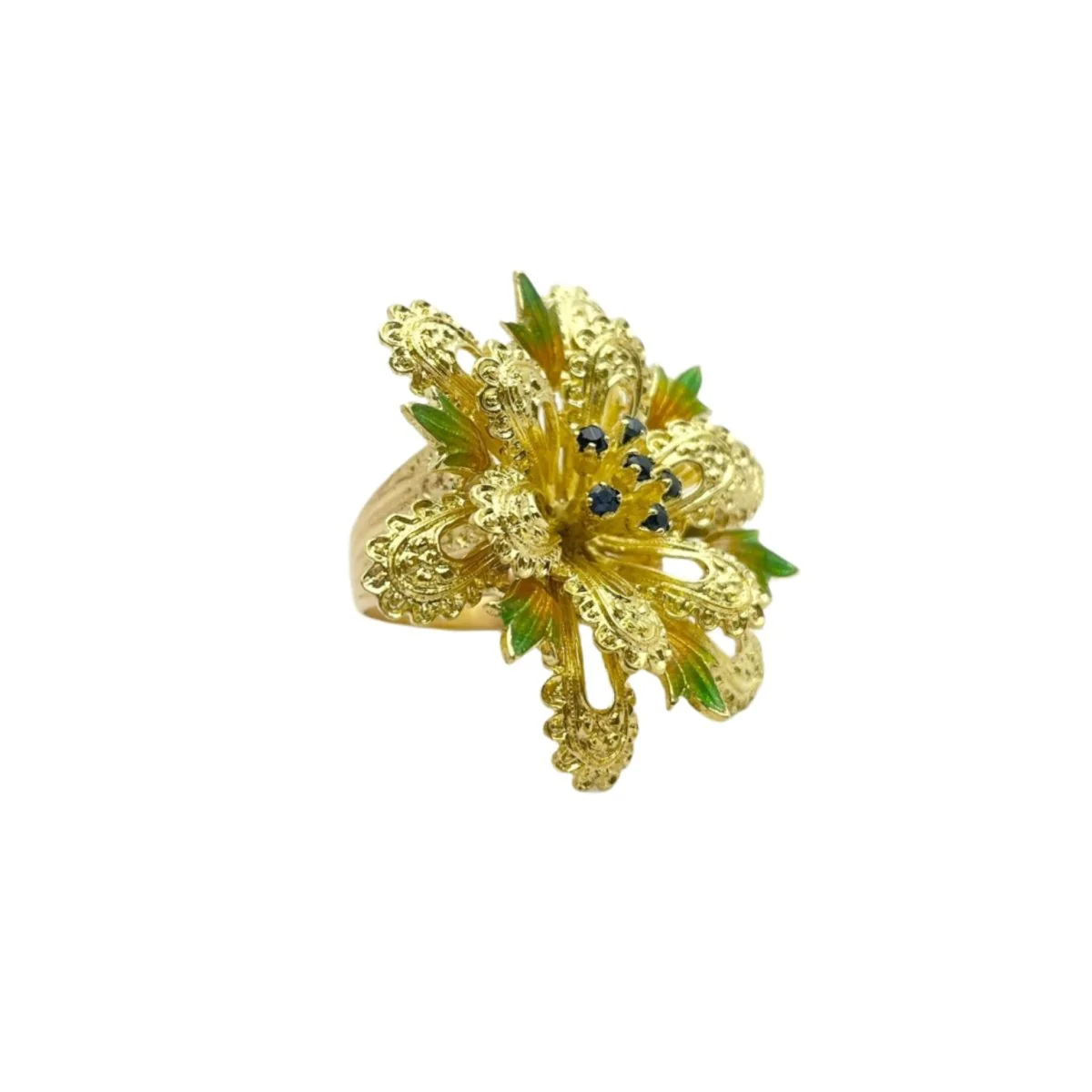 Bague en or jaune, émaux et saphirs naturels - Image 6