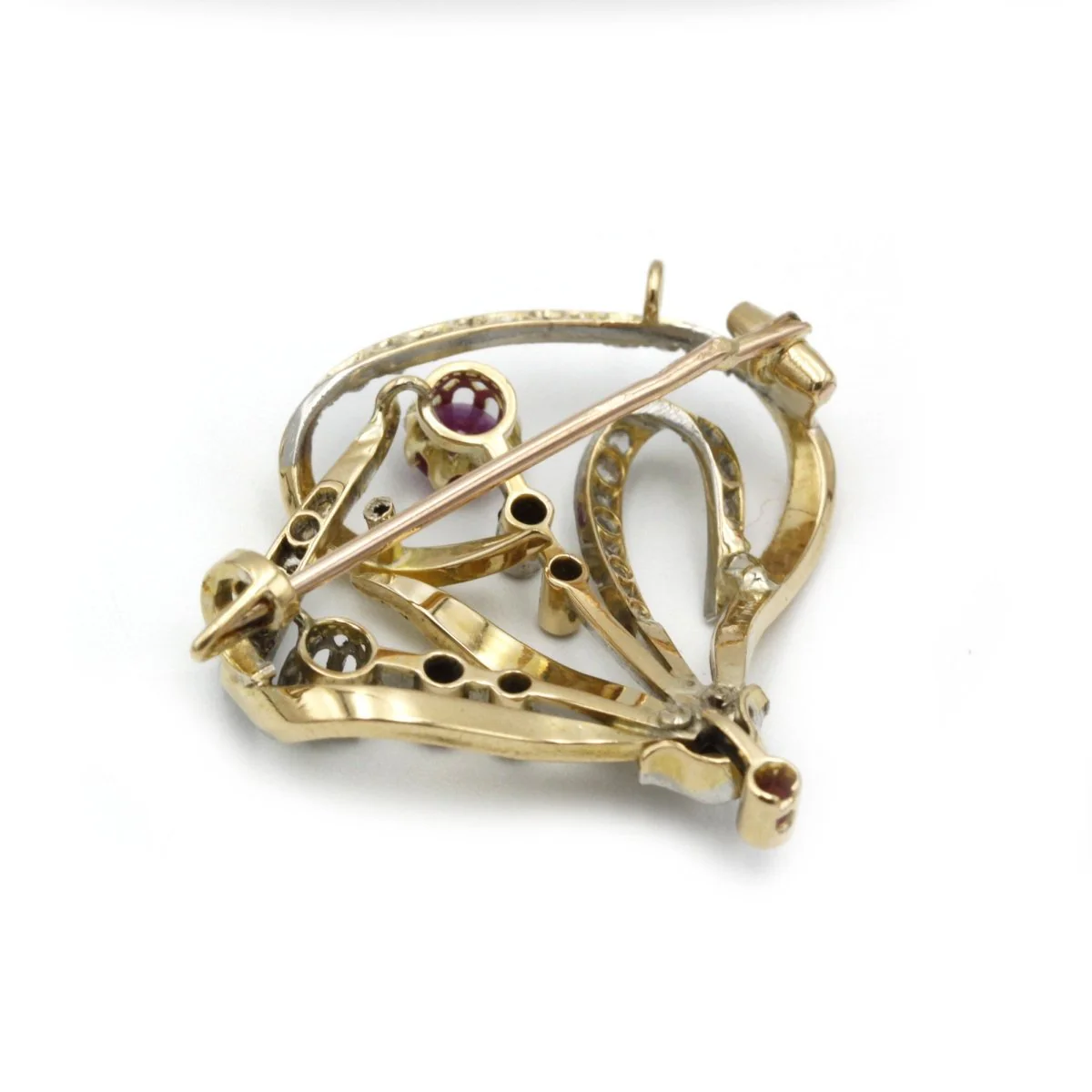 Broche en or jaune, platine, rubis et diamants - Image 3