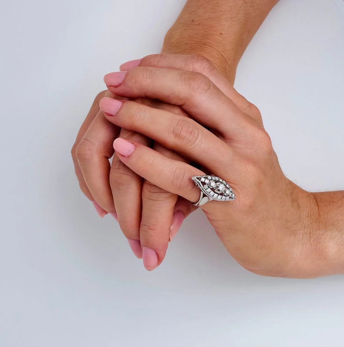 Bague Marquise diamants en or blanc et platine - Image 2