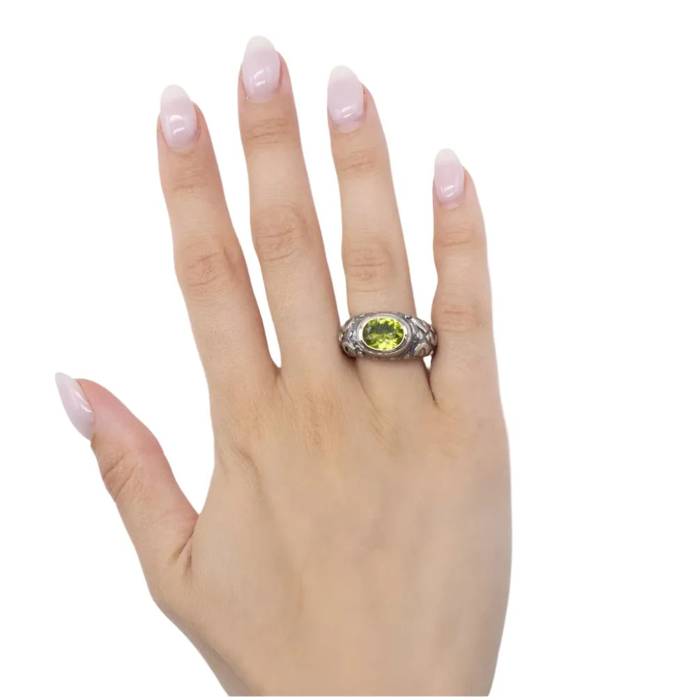 Bague Jonc en or jaune et argent et péridot - Image 2
