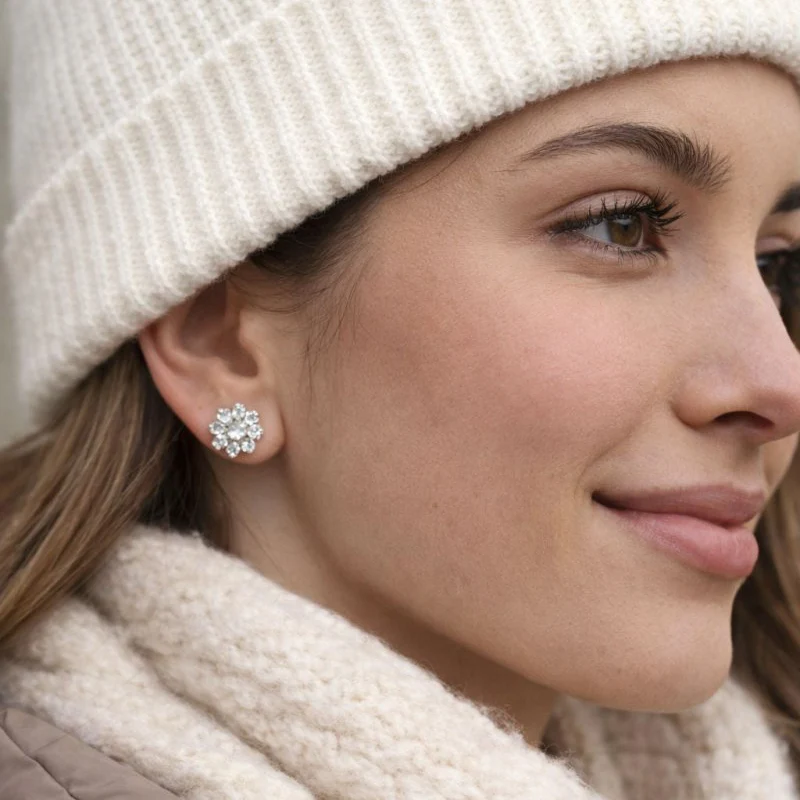 Boucles d'oreilles Puces en or blanc et diamants - Image 2