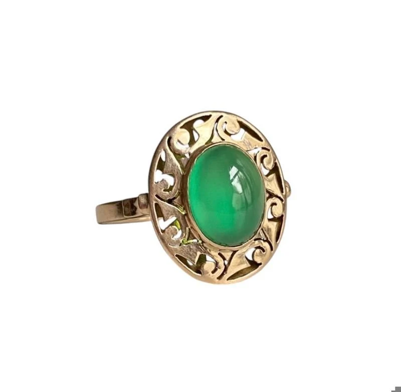 Bague en or rose 14k sertie d’une chrysoprase