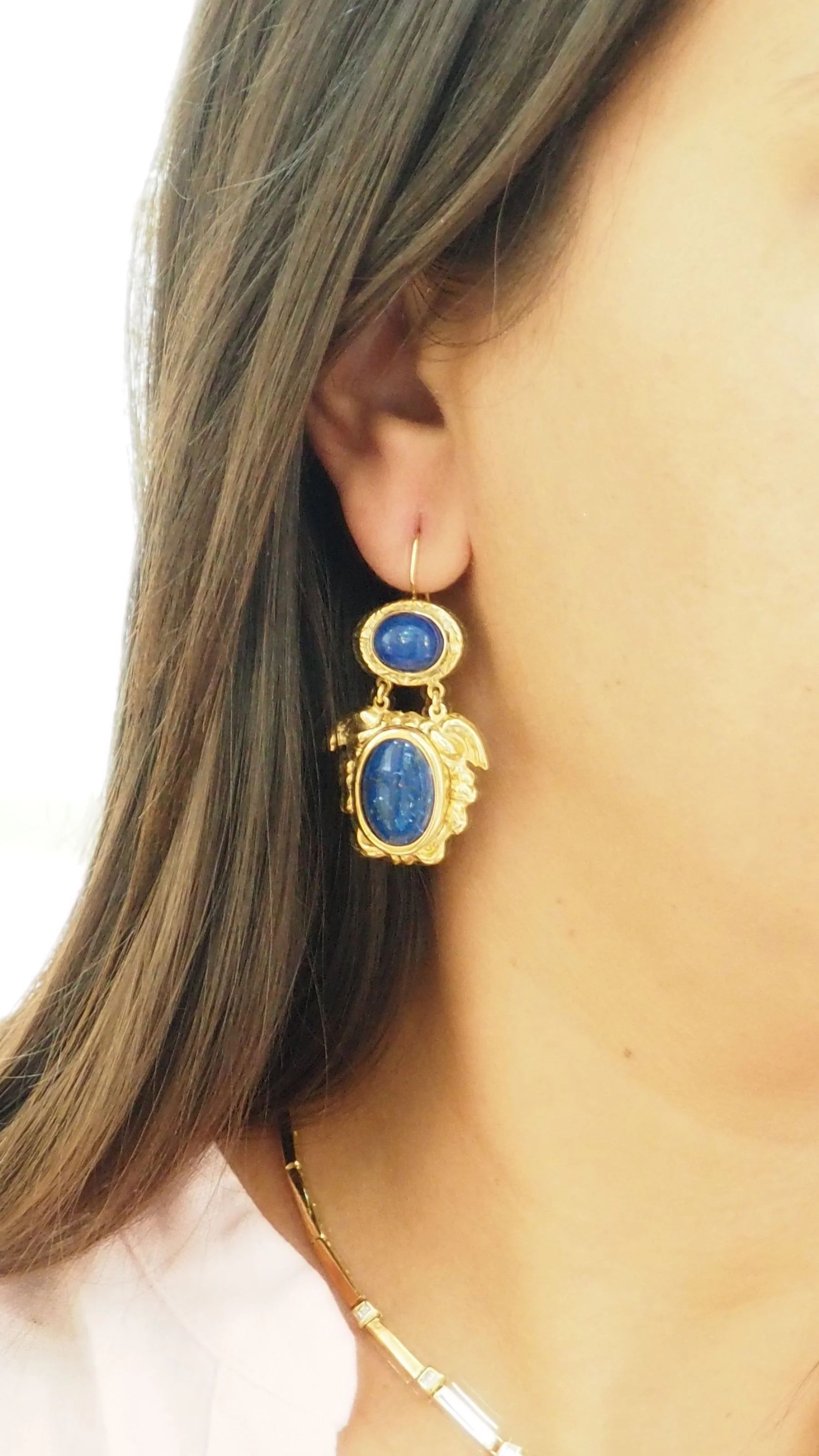 Boucles d'Oreilles en or jaune et lapis-lazuli - Image 2