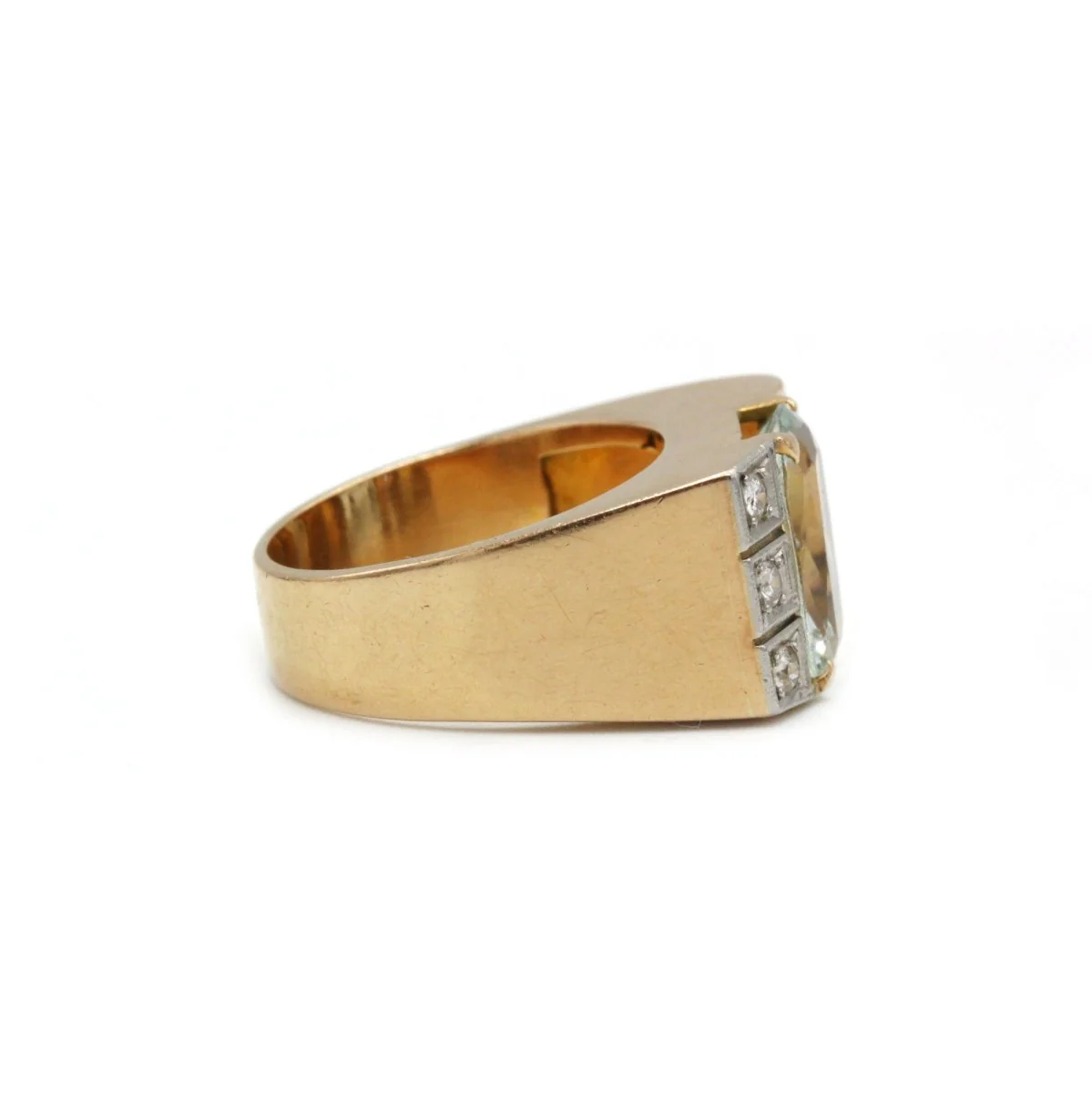 Bague Tank - Or jaune, Platine, Aigue-Marine et Diamants - Image 4
