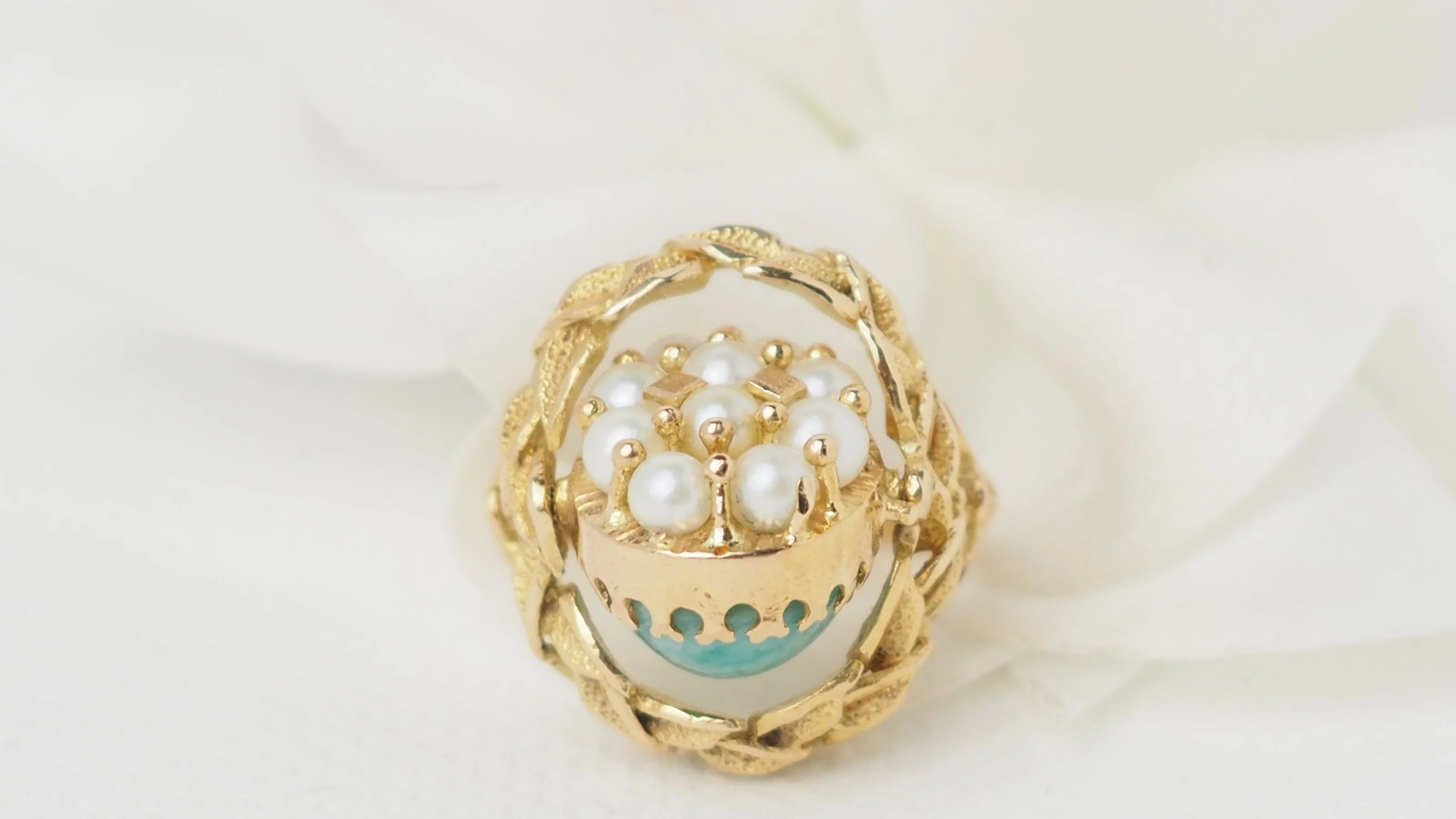 Bague Basculante En Or Jaune, Perles Et Amazonite - Image 4