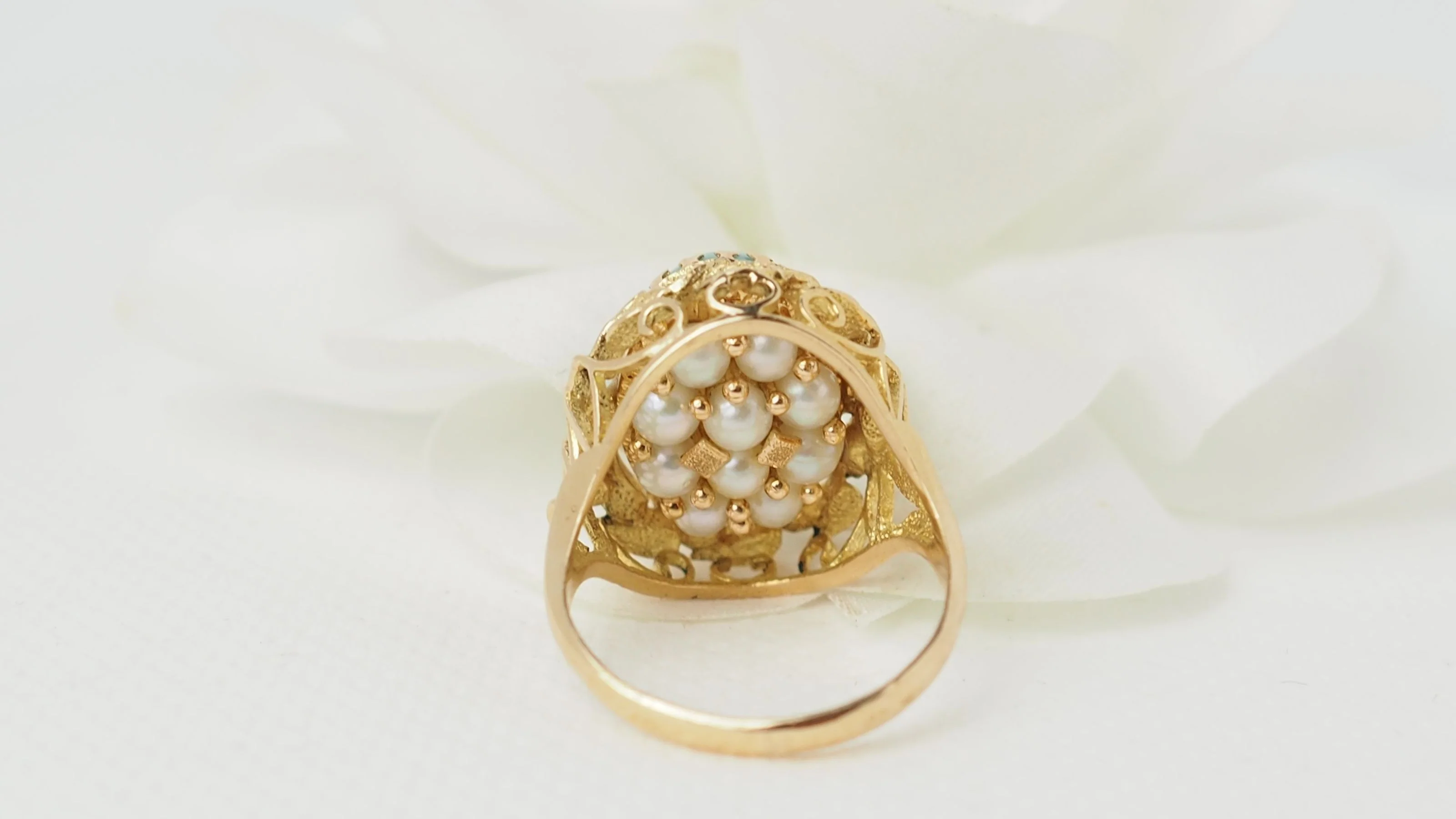 Bague Basculante En Or Jaune, Perles Et Amazonite - Image 7