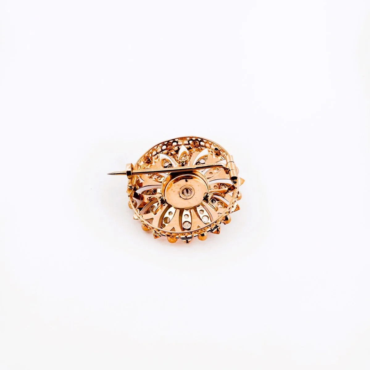 Broche ronde fleur de diamants en or rose - Image 3