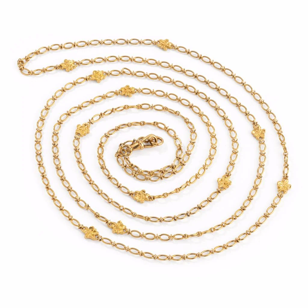 Sautoir maille florale en or jaune, Art nouveau - Image 3