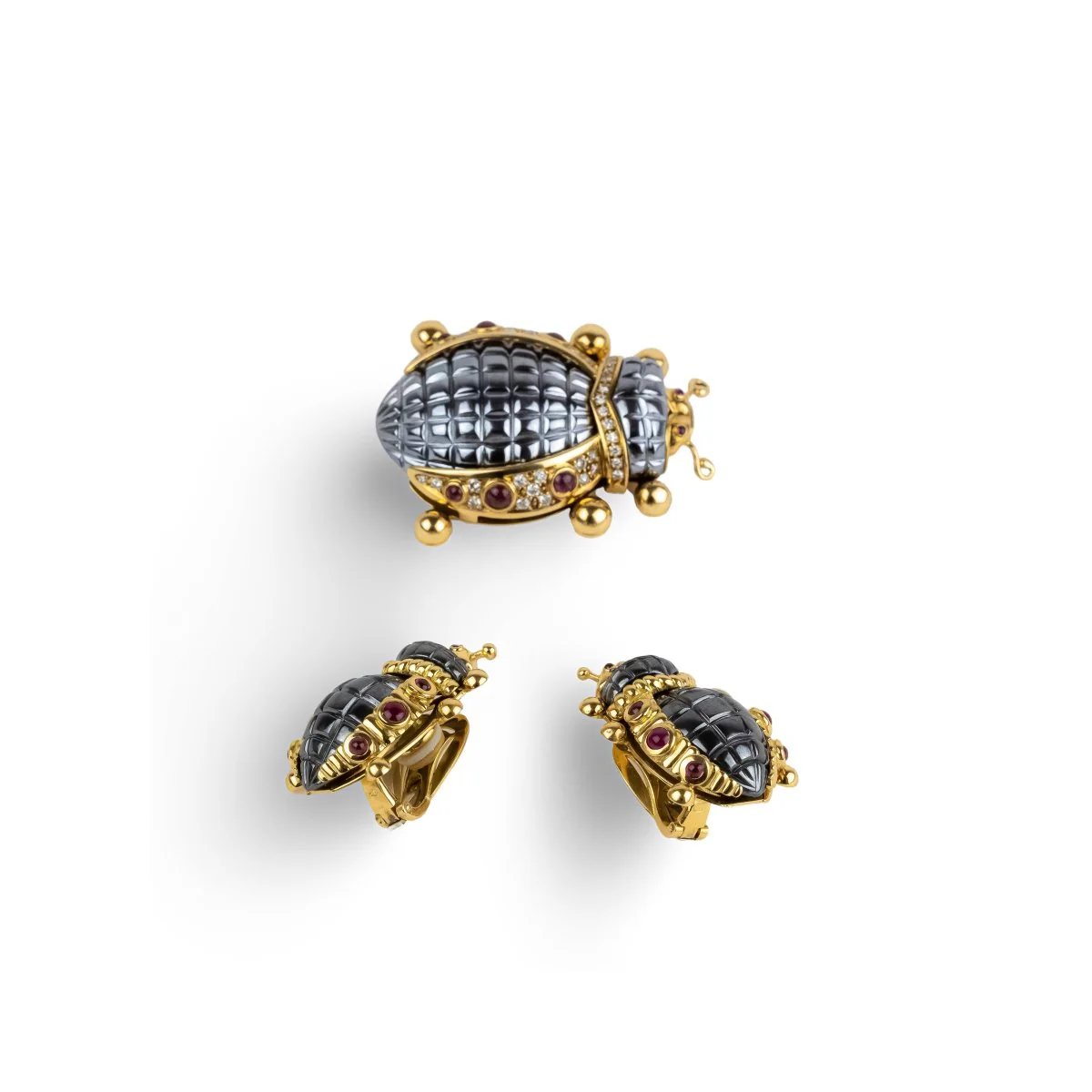 Parure Eva SEGOURA en or jaune, hématite et diamants