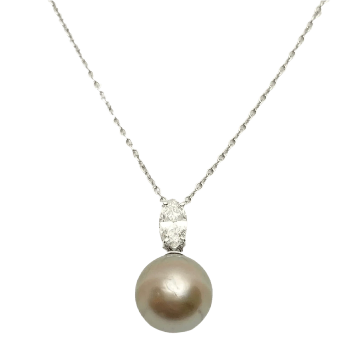 Collier Pendentif en or blanc, perle et diamant