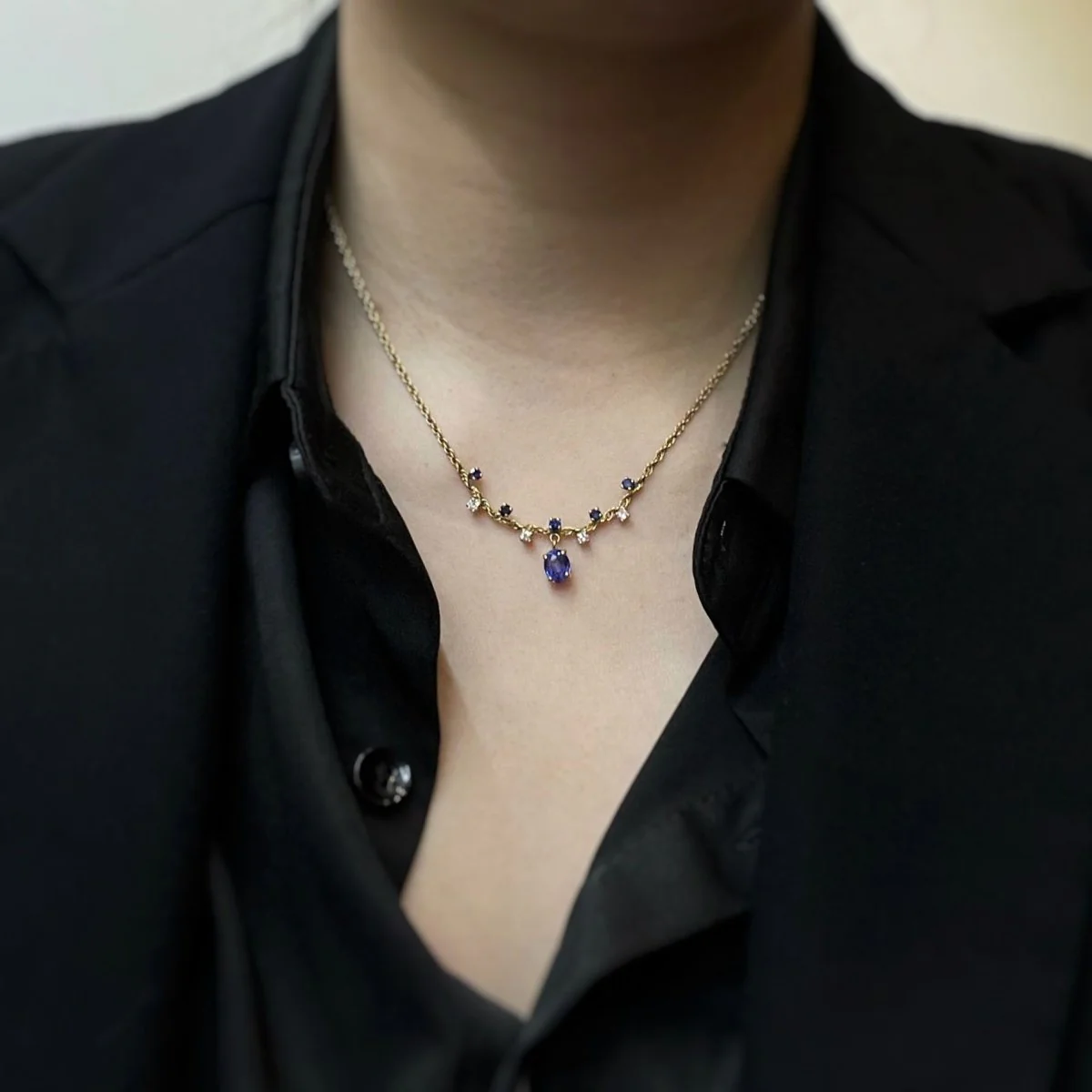 Collier - Or, diamants & saphirs - Image 2