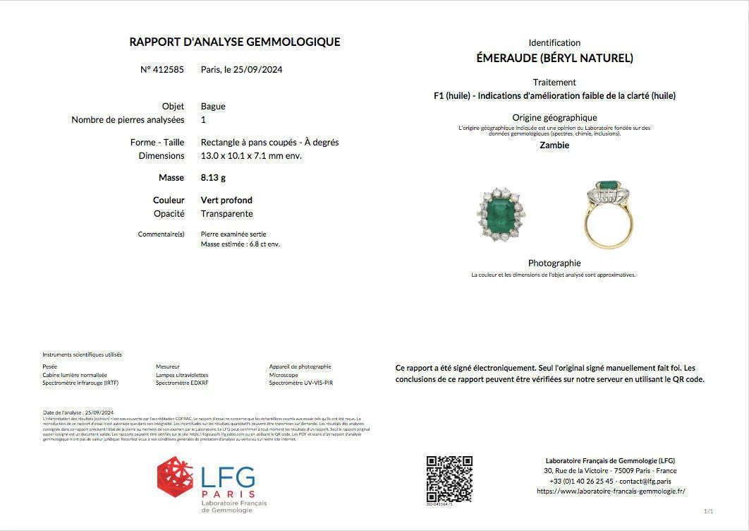 Bague Entourage en or jaune, émeraude et diamants - Image 6