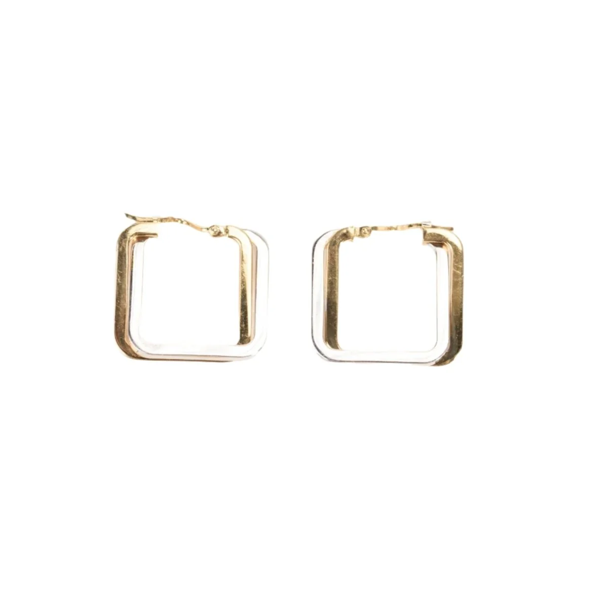 Boucles d'oreilles créoles carrées en or jaune et or blanc - Image 3