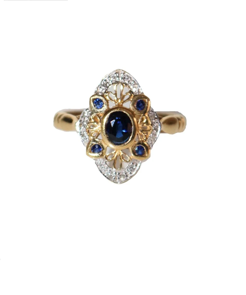 Bague Dentelles Saphirs Style Belle Epoque