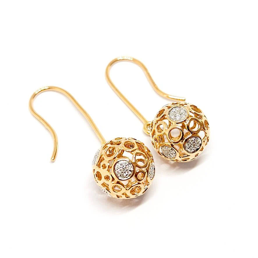 Pendants d’oreilles boules diamants or rose 18 carats