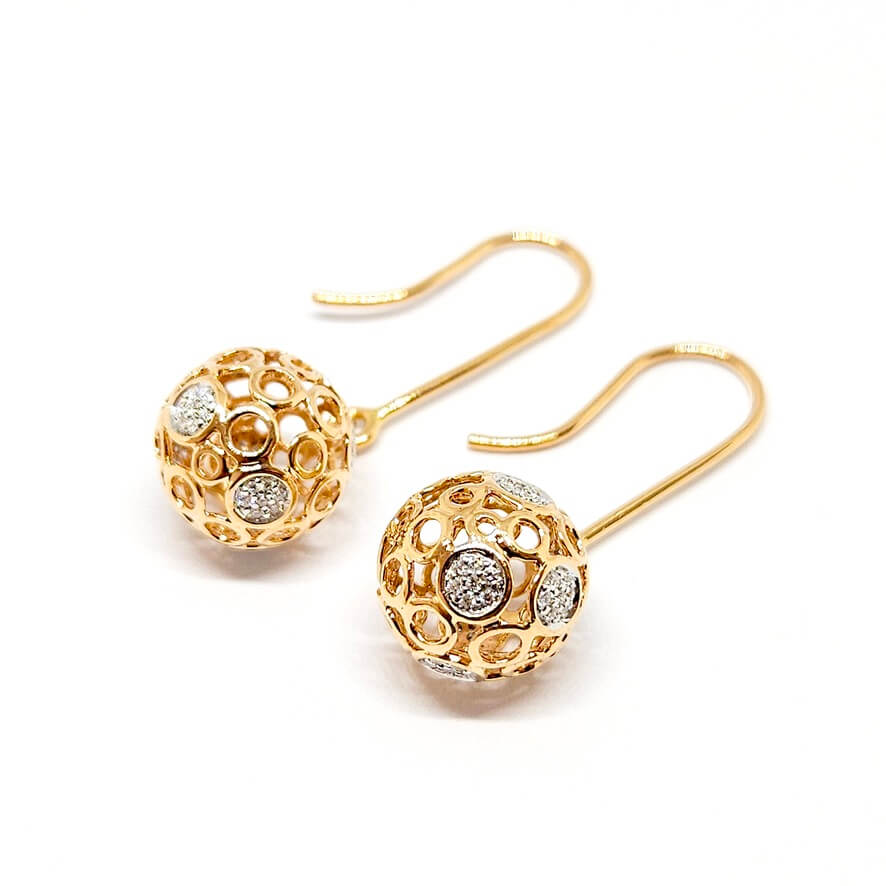Pendants d’oreilles boules diamants or rose 18 carats - Image 3