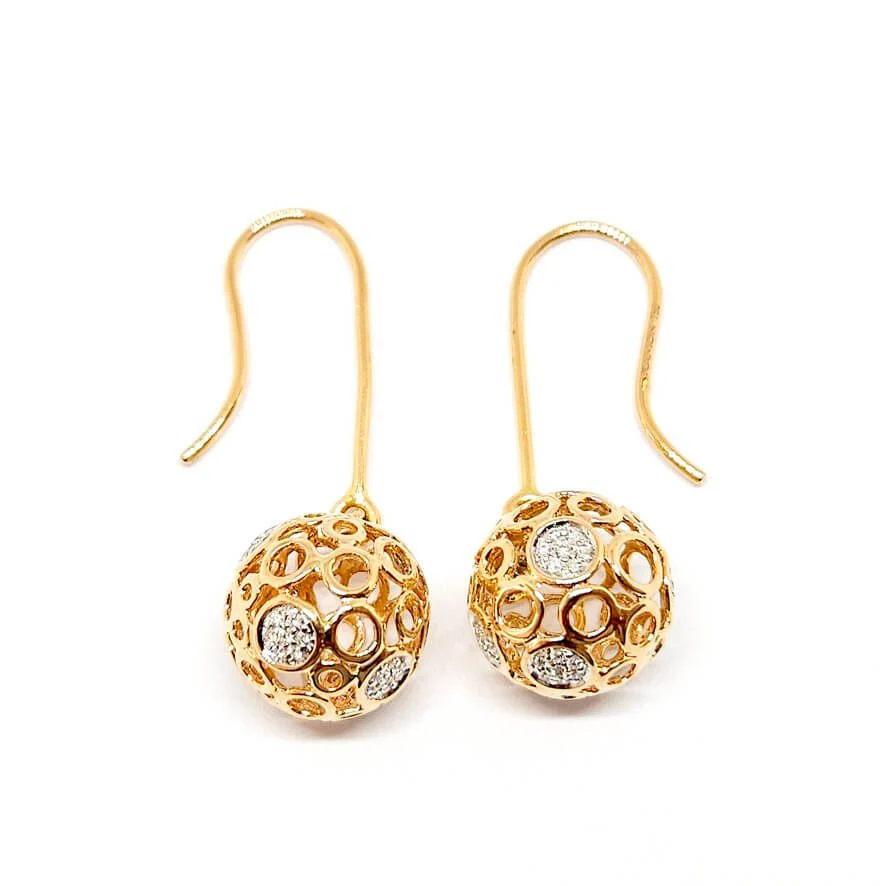Pendants d’oreilles boules diamants or rose 18 carats - Image 4