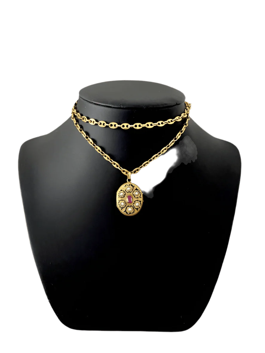 Médaille en or jaune, émail, perles et rubis - Image 2