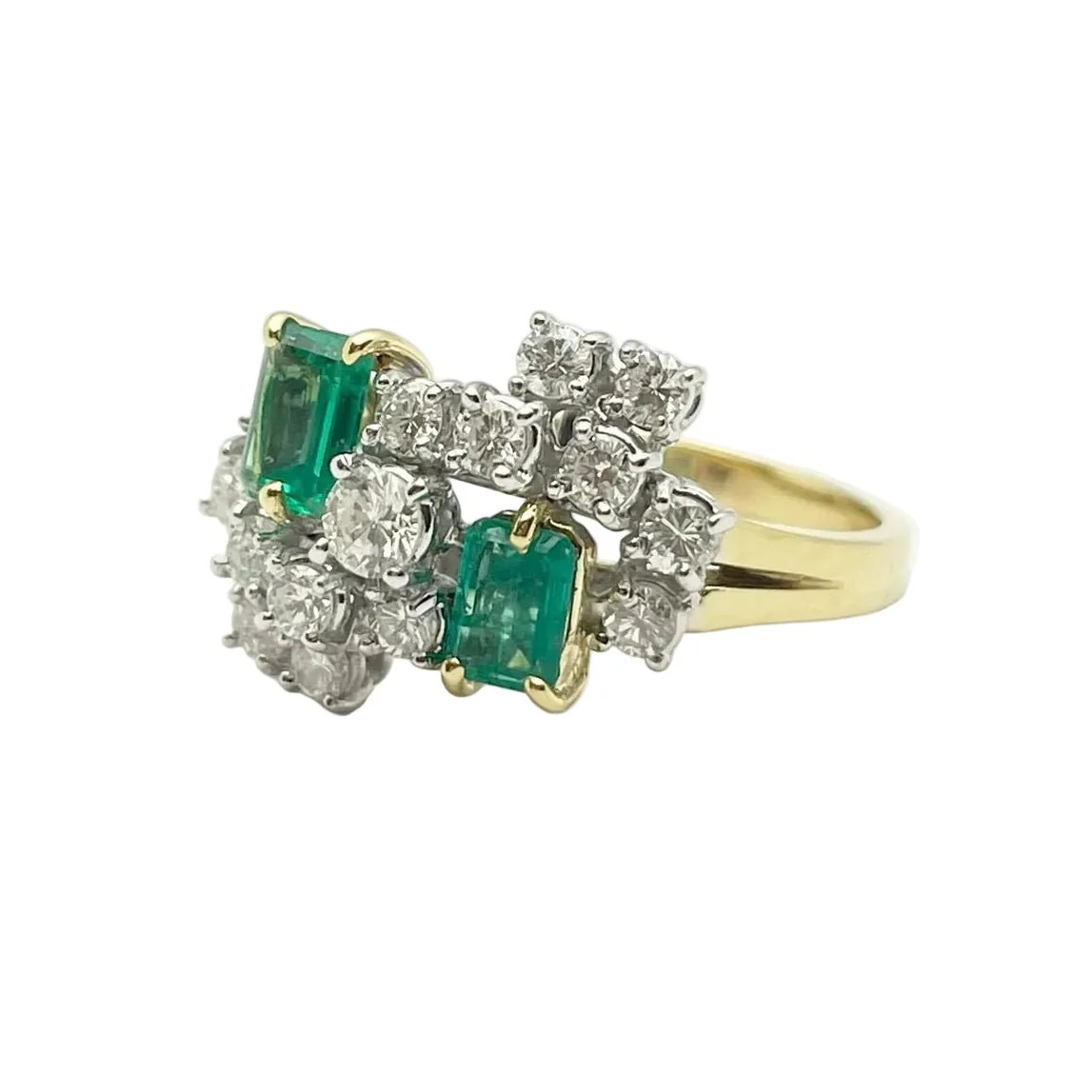 Bague en or jaune, or blanc, émeraudes et diamants - Image 2