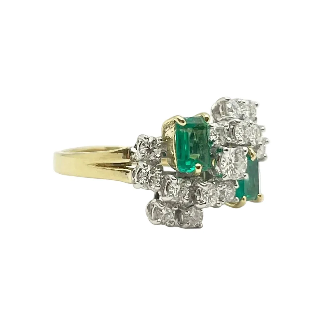 Bague en or jaune, or blanc, émeraudes et diamants - Image 6