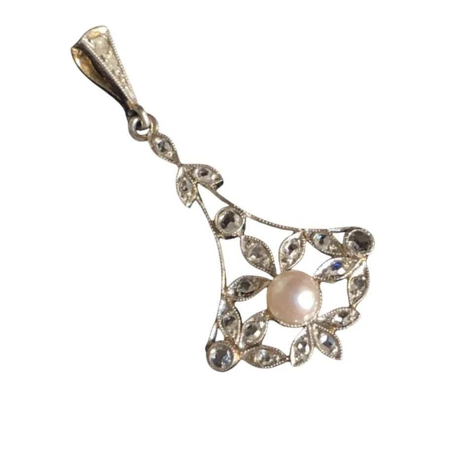 Pendentif Belle Époque en or 18K perle et diamants