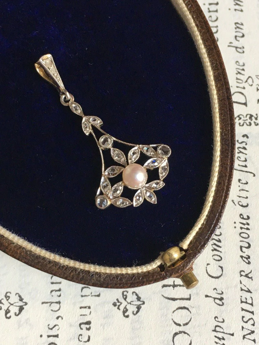 Pendentif Belle Époque en or 18K perle et diamants - Image 2