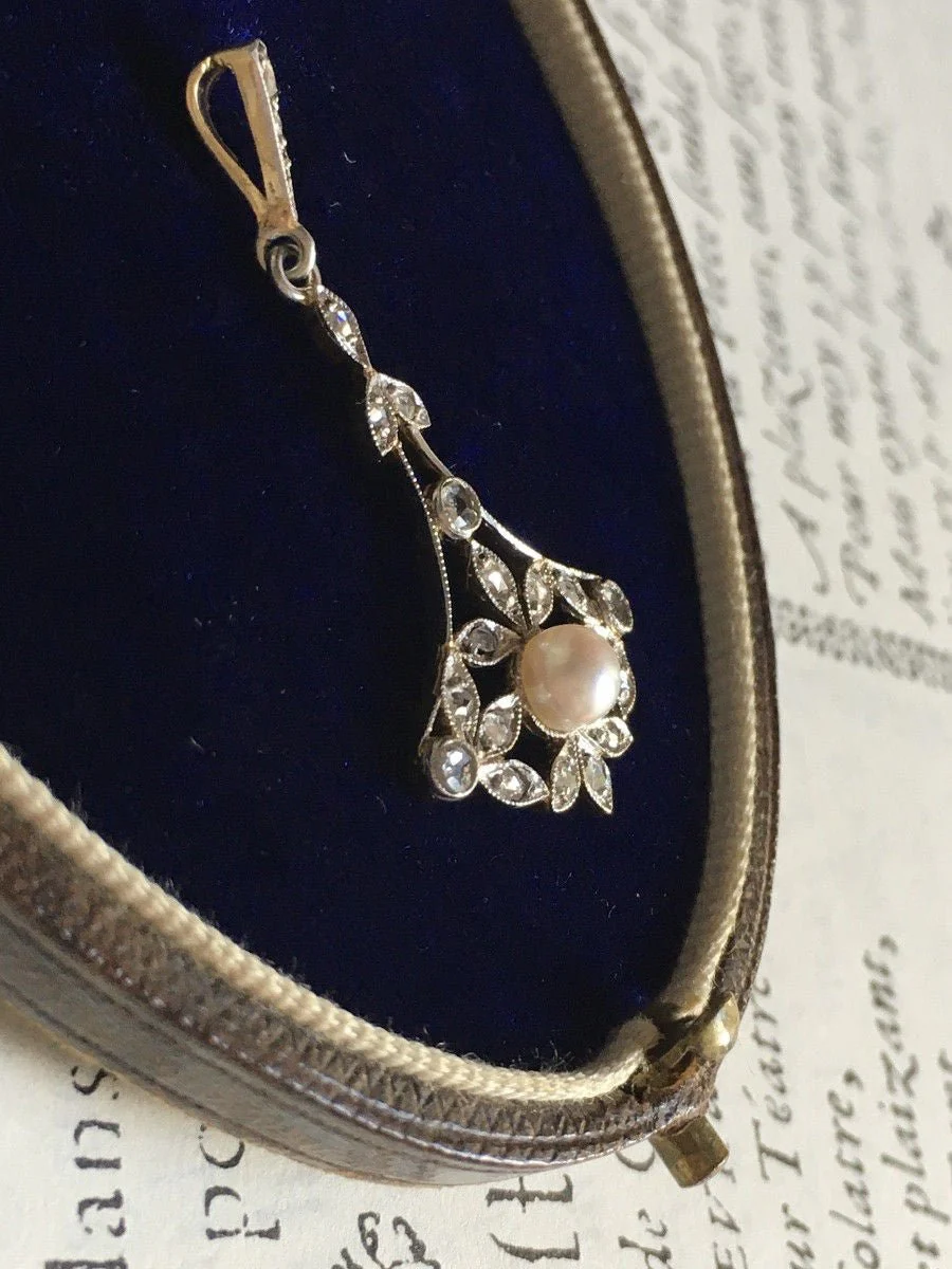 Pendentif Belle Époque en or 18K perle et diamants - Image 3
