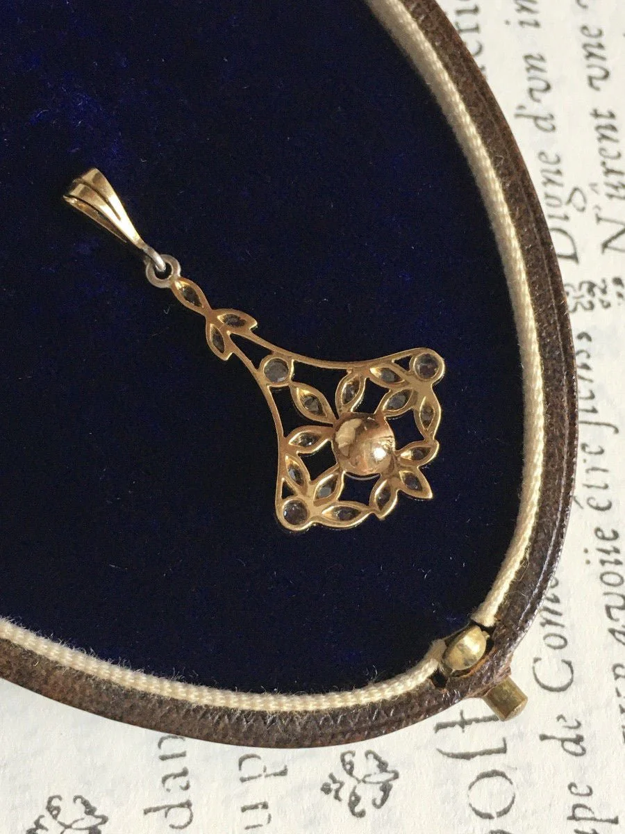 Pendentif Belle Époque en or 18K perle et diamants - Image 4