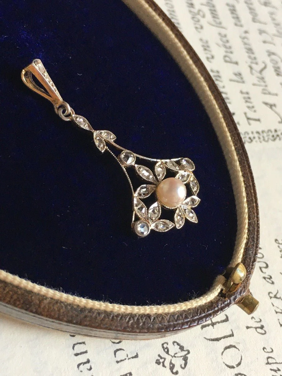 Pendentif Belle Époque en or 18K perle et diamants - Image 5