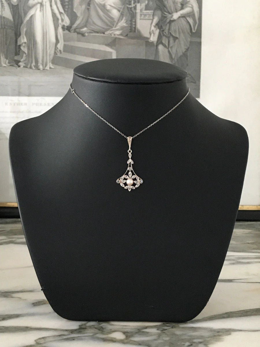 Pendentif Belle Époque en or 18K perle et diamants - Image 6